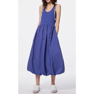 GU (Uniqlo) W'S Bubble Hem Sleeveless Midi Dress in Blue